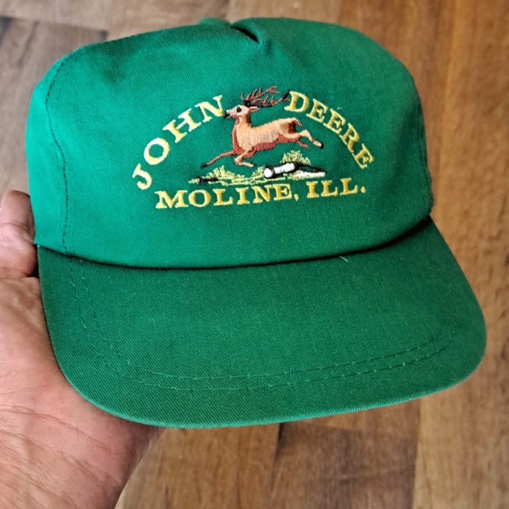 Vintage John Deere fully embroidered adjustable clasp back cotton weave hat EUC